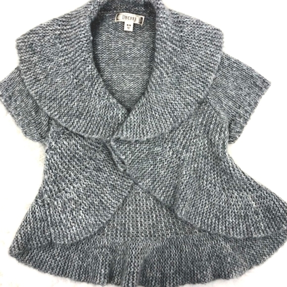 Decree Women’s M Soft Gray Metallic Unique Layered Knit Short Sleeve Sweater - Picture 6 of 6